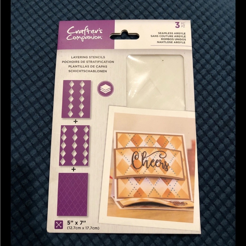 CRAFTERS COMPANION 3 5 X 7 LAYERING STENCILS SEAMLESS ARGYLE DIAMONDS NEW